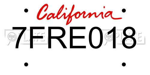 7FRE018 California License Plate