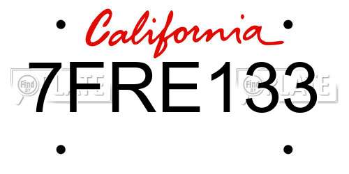7FRE133 California License Plate