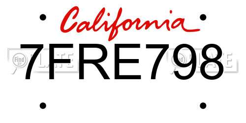 7FRE798 California License Plate