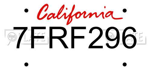 7FRF296 California License Plate