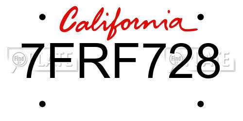 7FRF728 California License Plate