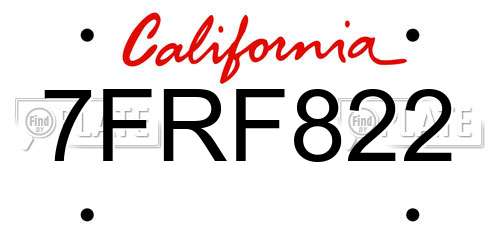 7FRF822 California License Plate