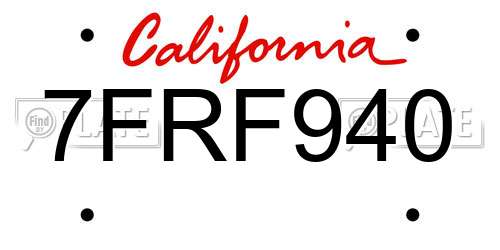 7FRF940 California License Plate