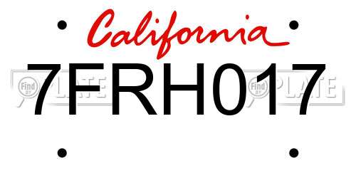 7FRH017 California License Plate
