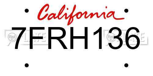 7FRH136 California License Plate