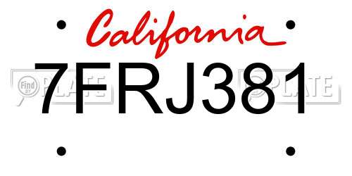 7FRJ381 California License Plate