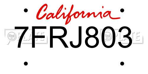 7FRJ803 California License Plate