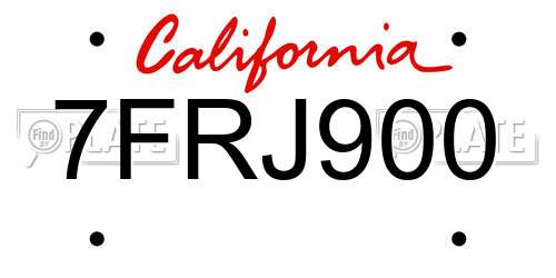 7FRJ900 California License Plate