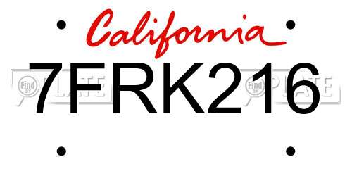 7FRK216 California License Plate
