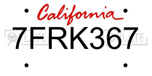 7FRK367 California License Plate