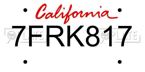 7FRK817 California License Plate