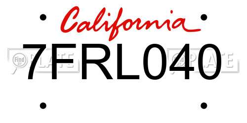 7FRL040 California License Plate