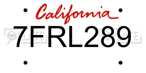 7FRL289 California License Plate