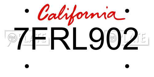 7FRL902 California License Plate
