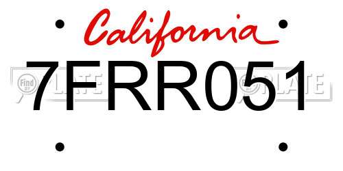 7FRR051 California License Plate