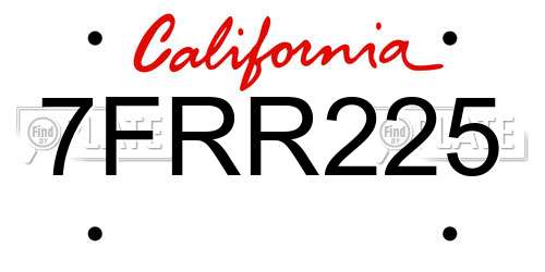 7FRR225 California License Plate