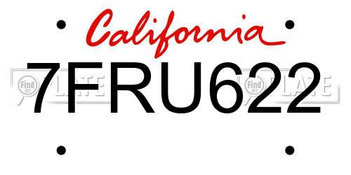 7FRU622 California License Plate