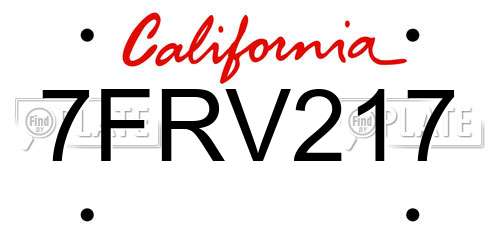 7FRV217 California License Plate