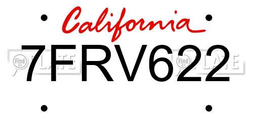 7FRV622 California License Plate