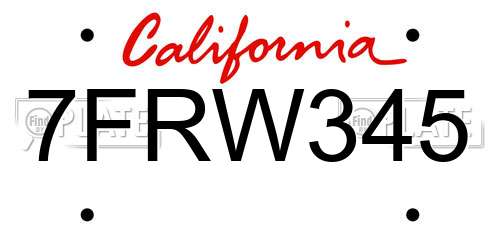 7FRW345 California License Plate