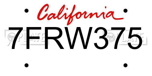 7FRW375 California License Plate