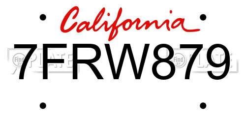 7FRW879 California License Plate