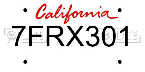 7FRX301 California License Plate