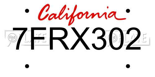 7FRX302 California License Plate