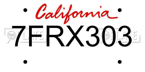 7FRX303 California License Plate