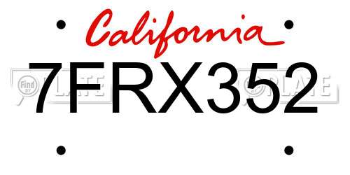7FRX352 California License Plate
