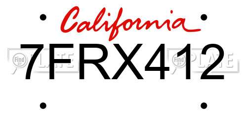 7FRX412 California License Plate