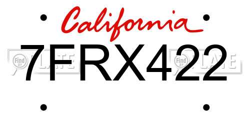 7FRX422 California License Plate
