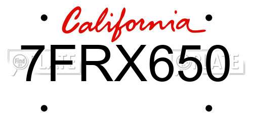 7FRX650 California License Plate