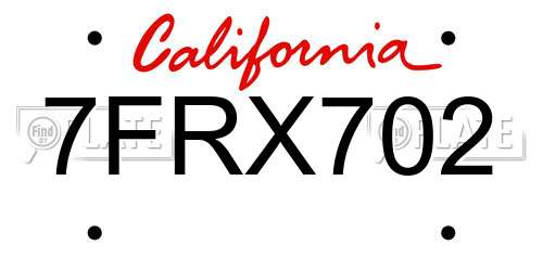 7FRX702 California License Plate