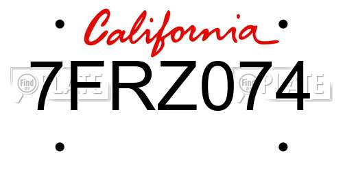 7FRZ074 California License Plate