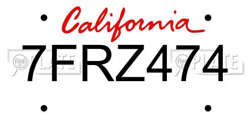 7FRZ474 California License Plate
