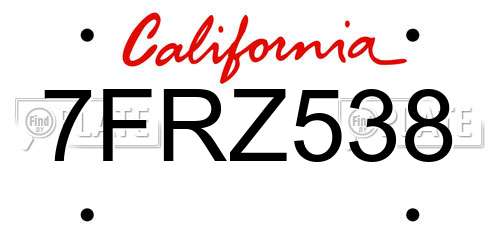 7FRZ538 California License Plate
