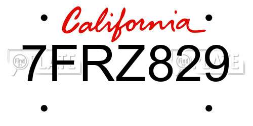 7FRZ829 California License Plate