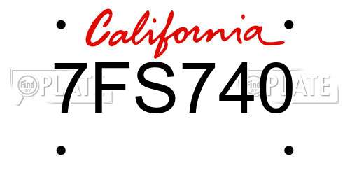 7FS740 California License Plate