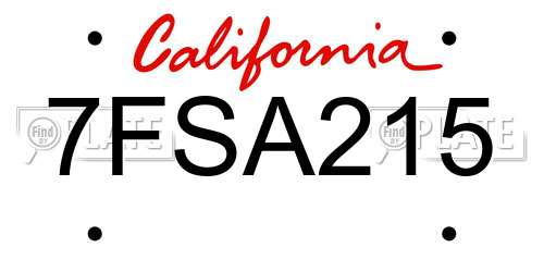7FSA215 California License Plate