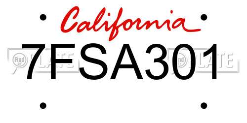 7FSA301 California License Plate