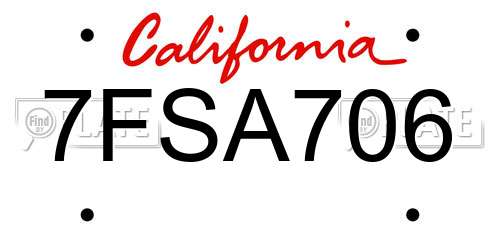 7FSA706 California License Plate
