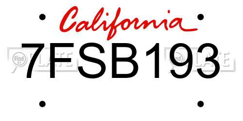 7FSB193 California License Plate