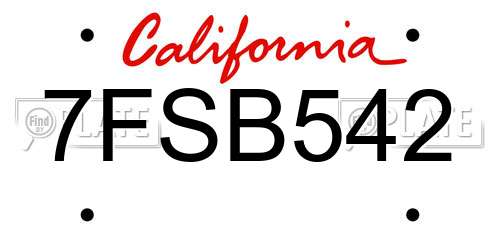 7FSB542 California License Plate