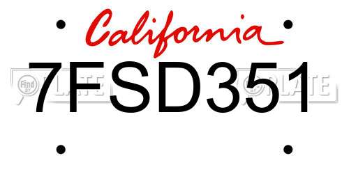 7FSD351 California License Plate