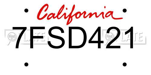 7FSD421 California License Plate