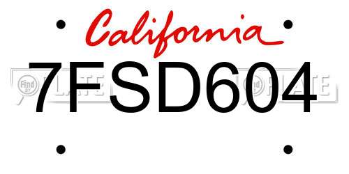 7FSD604 California License Plate