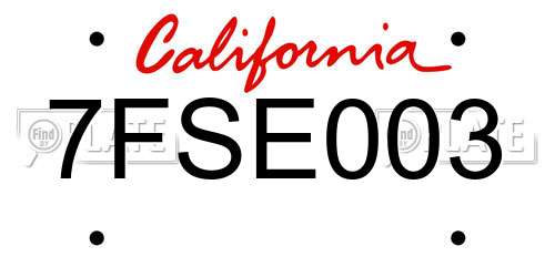 7FSE003 California License Plate