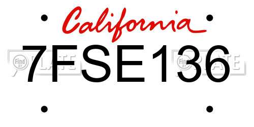 7FSE136 California License Plate