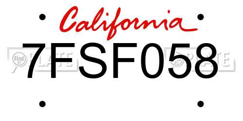 7FSF058 California License Plate